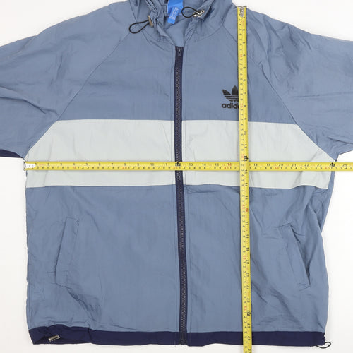Adidas Mens Blue XL Colourblock Hooded Windbreaker Jacket