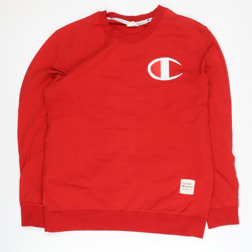 Champion Women’s Red Cotton Pullover Sweatshirt L Logo Sportswear