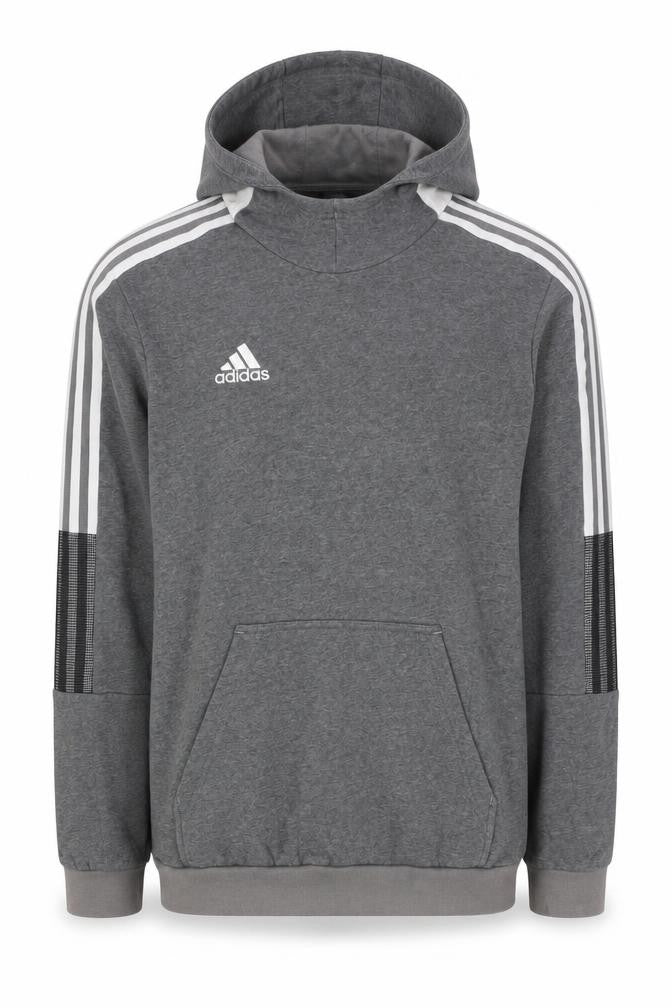 Front view of Adidas Men's Grey Pullover Hoodie M Regular Fit Sports Jersey