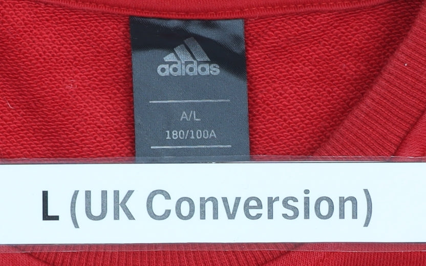 Adidas Men’s Red Pullover Sweatshirt L Logo Jersey Cotton Blend