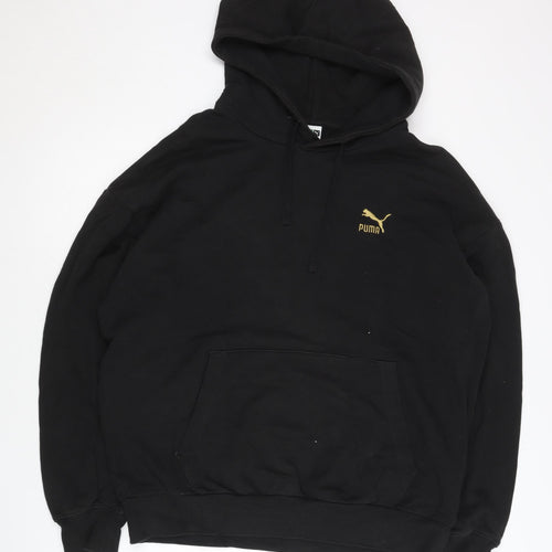 Puma Men's Black M Pullover Hoodie Gold Logo Graphic Sportswear