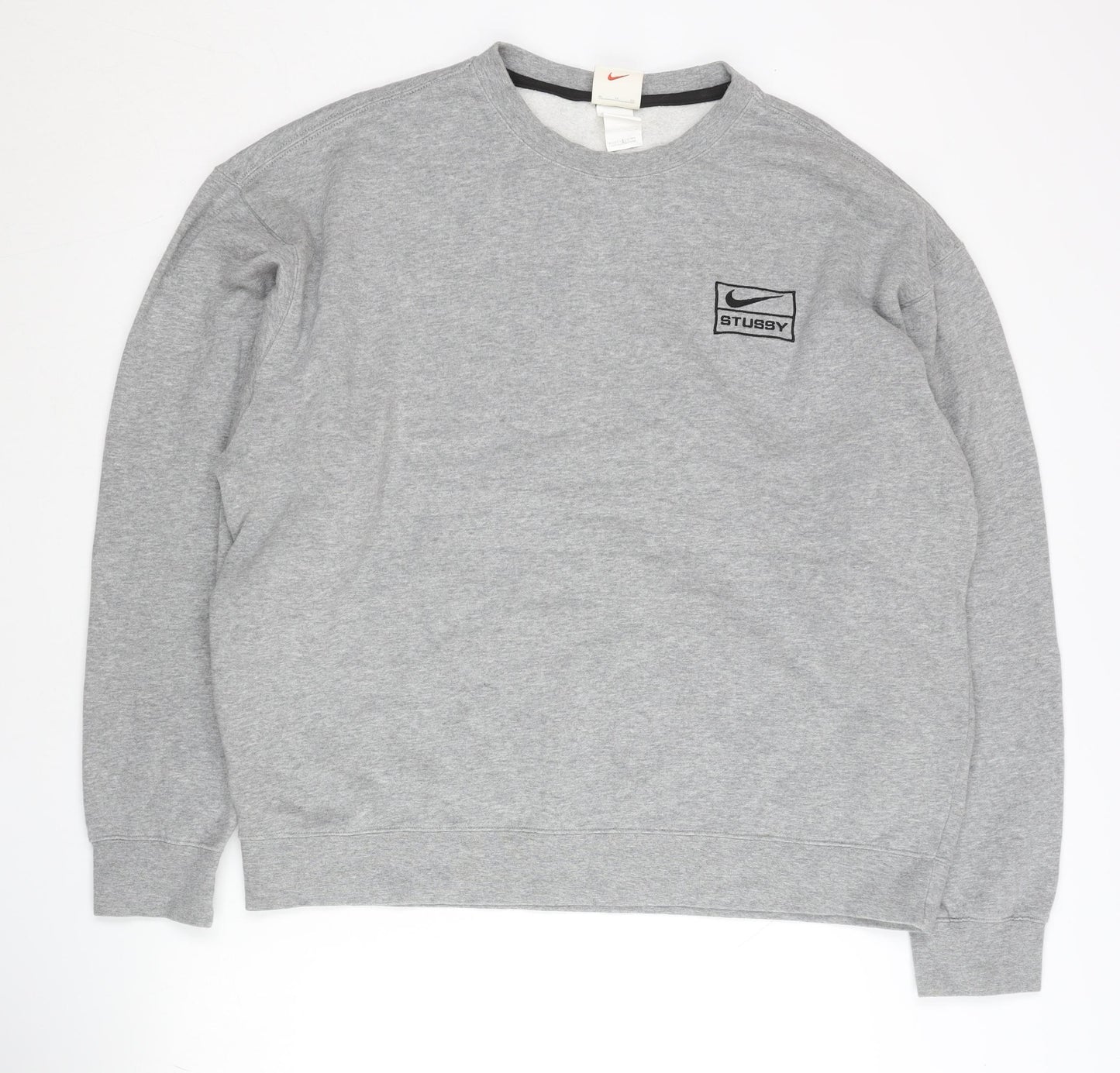 Nike Men’s Grey XL Pullover Sweatshirt Stussy Logo Crew Neck