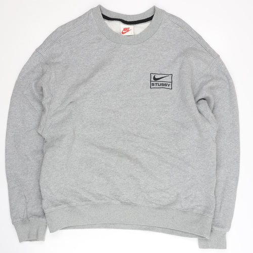 Nike Stussy Mens Grey Cotton Pullover Sweatshirt Size S
