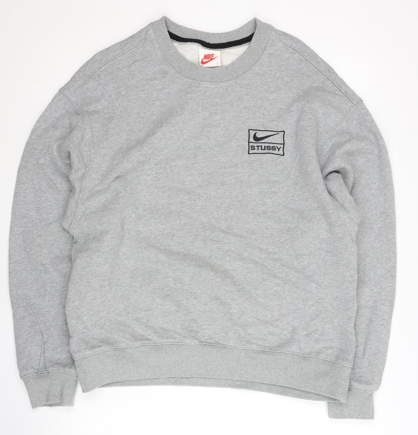 Nike Stussy Mens Grey Cotton Pullover Sweatshirt Size S
