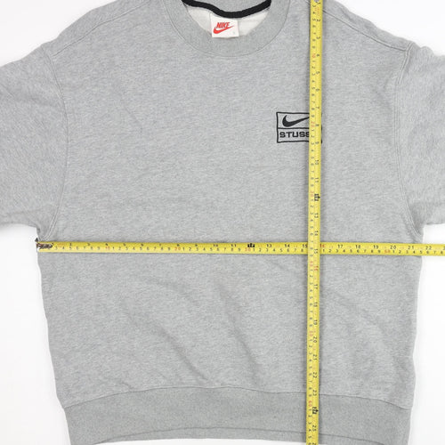 Nike Stussy Mens Grey Cotton Pullover Sweatshirt Size S