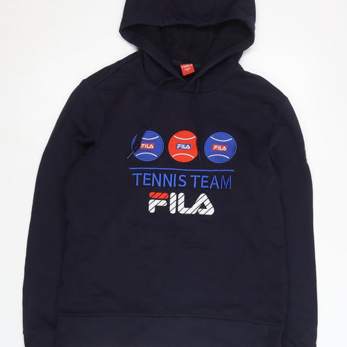 FILA Men's Blue Pullover Hoodie S Embroidered Tennis Sportswear