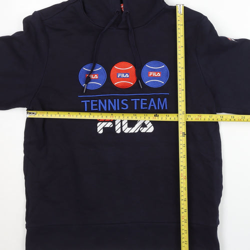 FILA Men's Blue Pullover Hoodie S Embroidered Tennis Sportswear