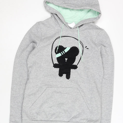 Adidas Womens Grey XS Pullover Hoodie Graphic Print Sportswear