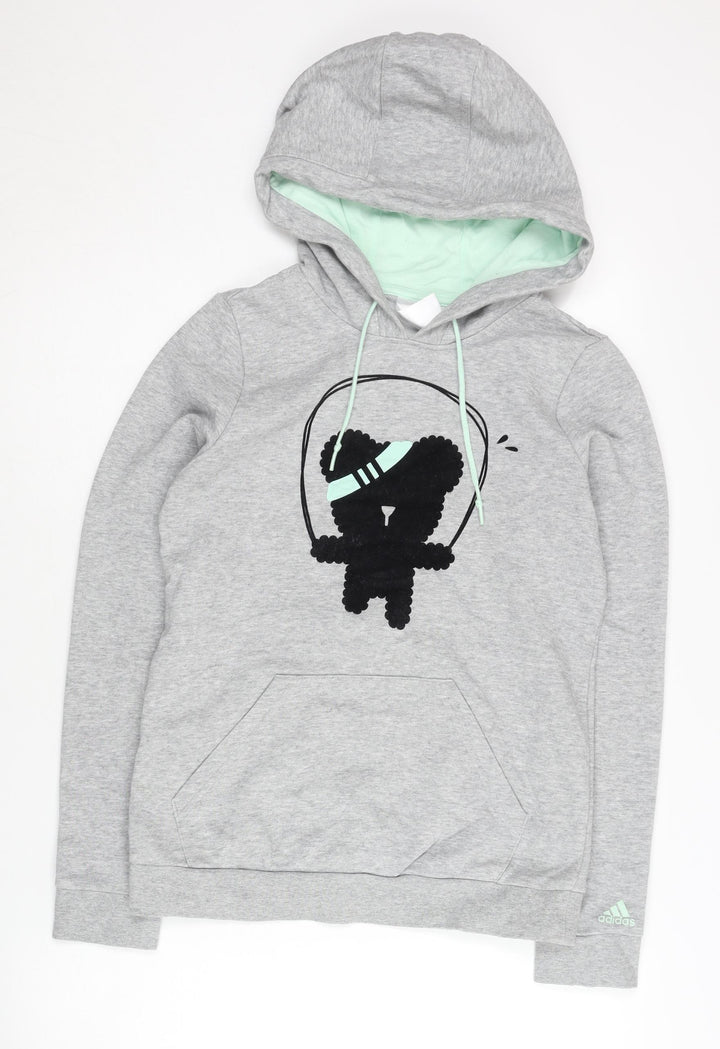 Adidas Womens Grey XS Pullover Hoodie Graphic Print Sportswear