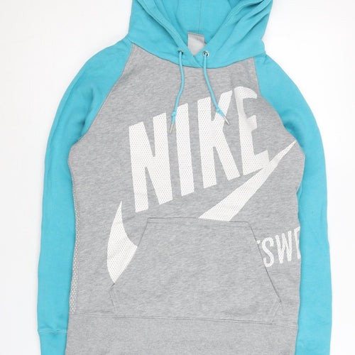 Nike Women’s Grey & Turquoise Pullover Hoodie M Raglan Sleeves