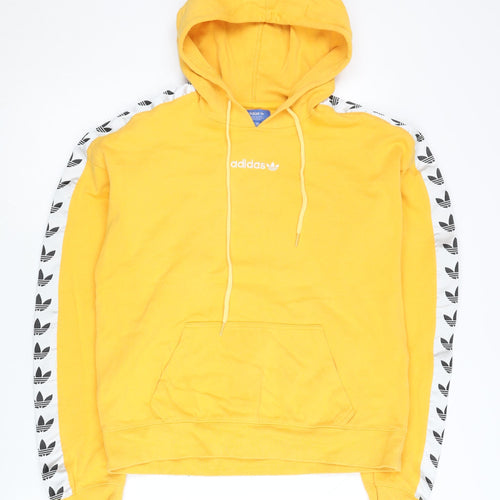 Adidas Men's Yellow Pullover Hoodie S Logo Tape Long Sleeve Sportswear