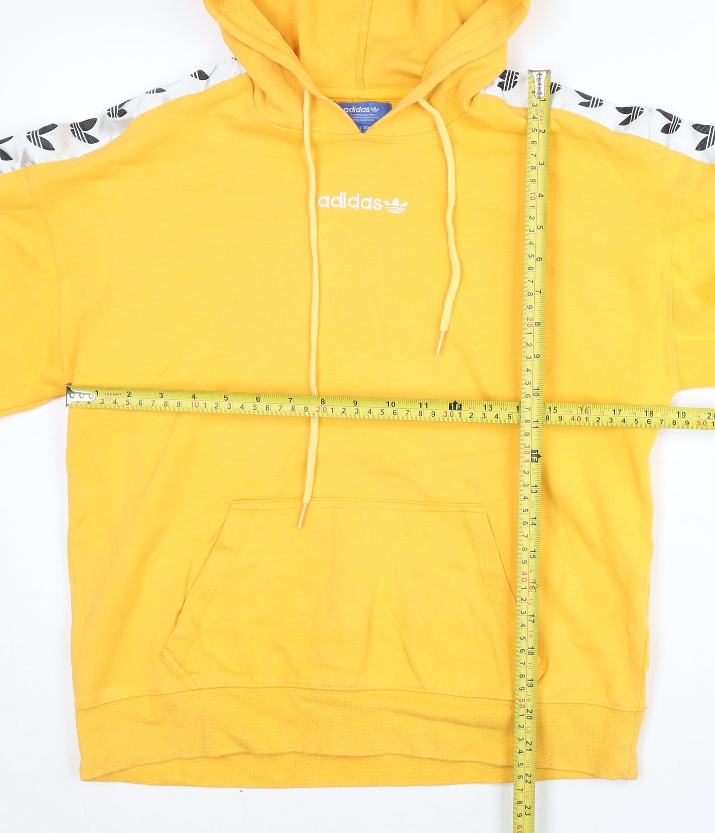 Adidas Men's Yellow Pullover Hoodie S Logo Tape Long Sleeve Sportswear