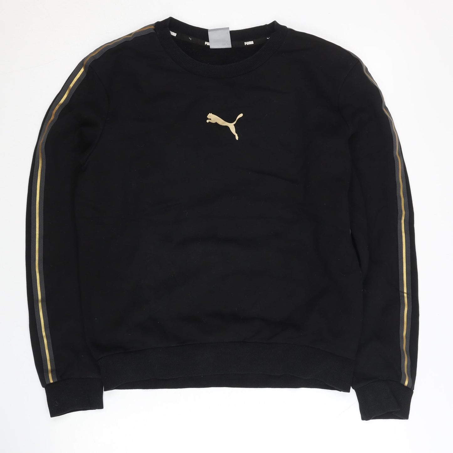 Puma Men’s Black Gold Logo Pullover Sweatshirt Size S Jersey Crew Neck