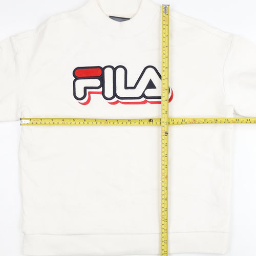 FILA Men’s White Pullover Sweatshirt M Logo Long Sleeve Jersey Cotton