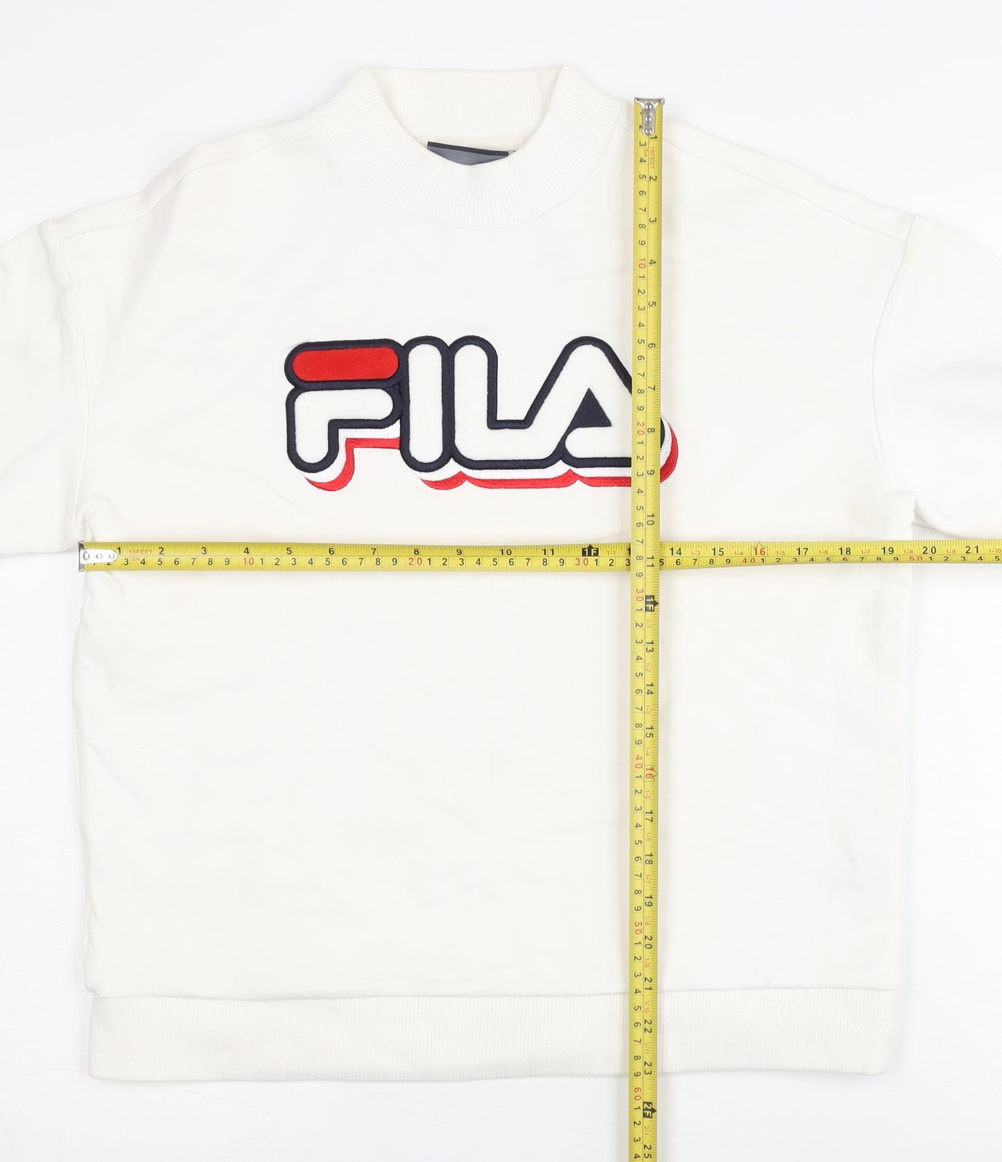 FILA Men’s White Pullover Sweatshirt M Logo Long Sleeve Jersey Cotton