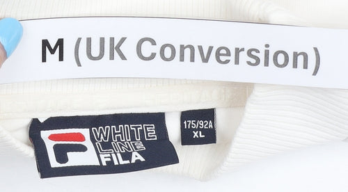 FILA Men’s White Pullover Sweatshirt M Logo Long Sleeve Jersey Cotton