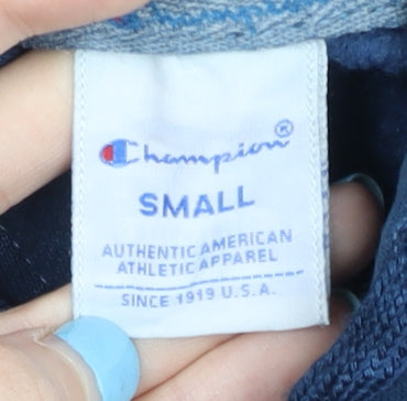 Champion Men's Blue Pullover Hoodie Small Regular Fit Cotton Logo