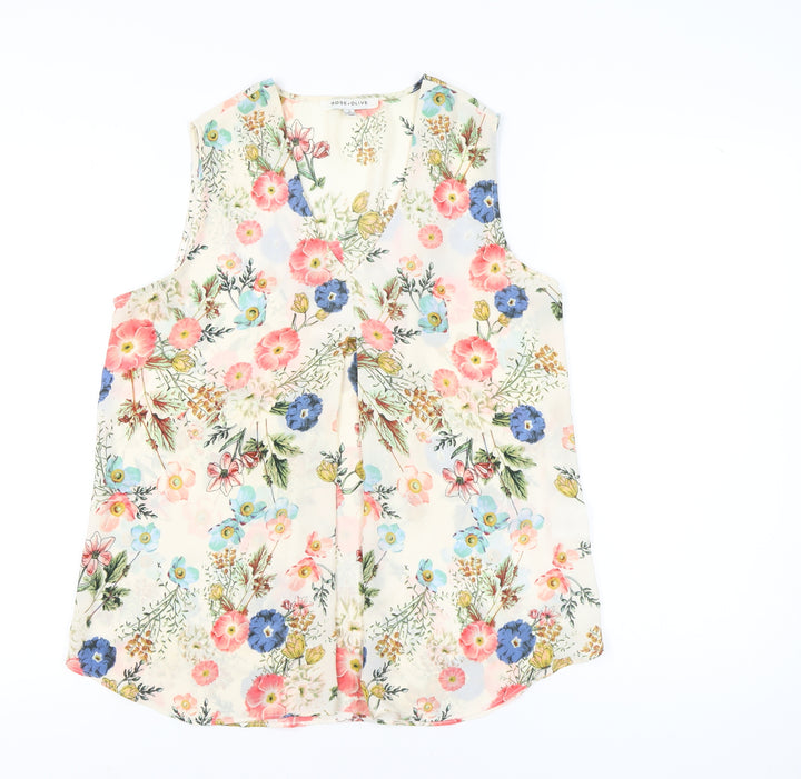 Rose + Olive Women's Multicoloured Floral Sleeveless Blouse S