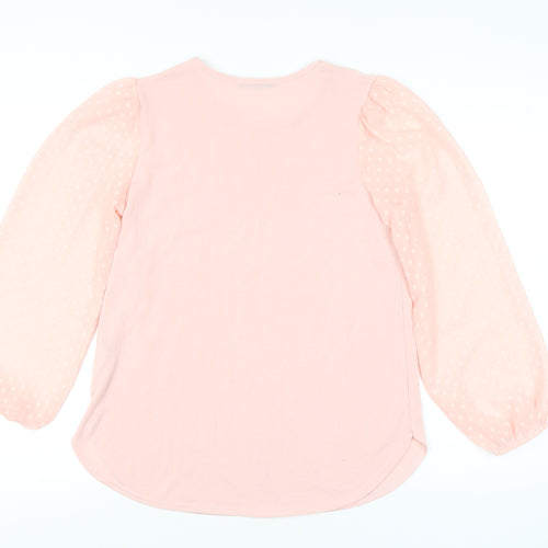 Quiz Women’s Pink Polka Dot Puff Sleeve Jersey Blouse Size 12
