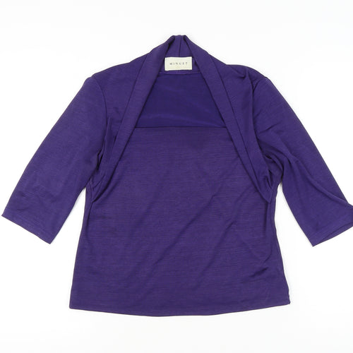 Minuet Women’s Purple Jersey Bolero Blouse UK 14 3/4 Sleeve Stretch