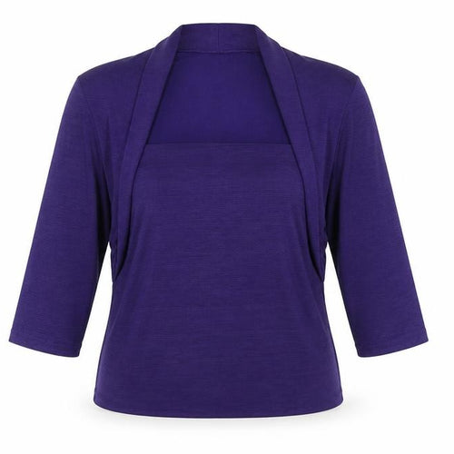 Minuet Women’s Purple Jersey Bolero Blouse UK 14 3/4 Sleeve Stretch