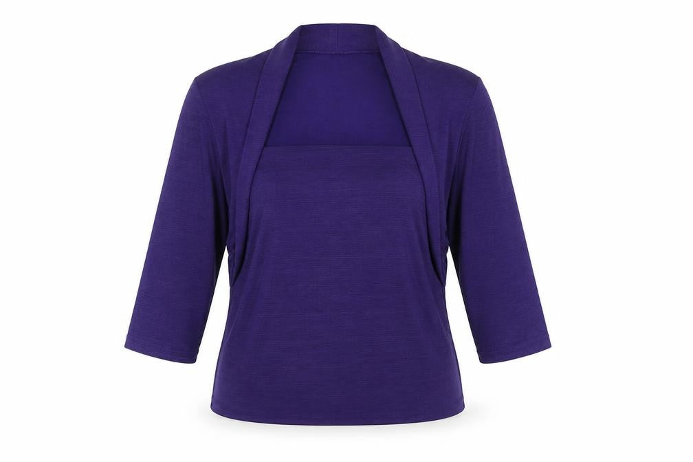 Minuet Women’s Purple Jersey Bolero Blouse UK 14 3/4 Sleeve Stretch