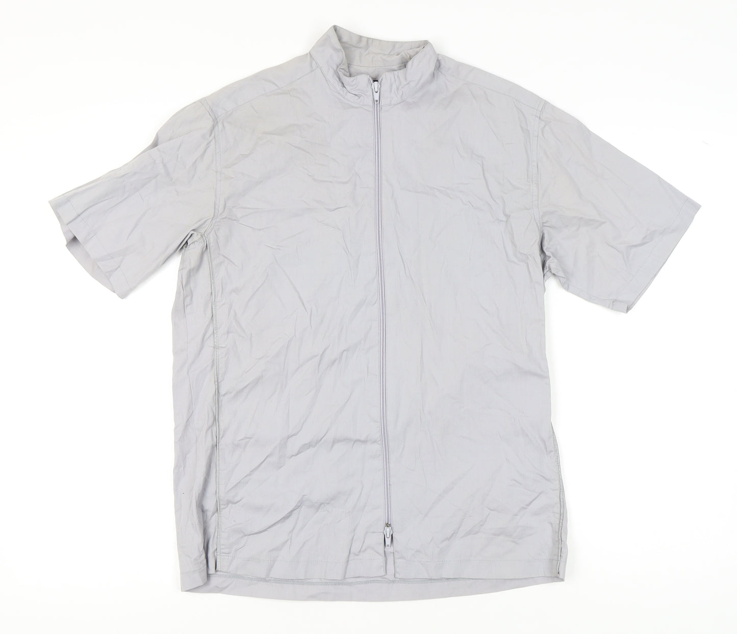 RAID Men’s Grey Cotton Short Sleeve Full Zip Casual Shirt M