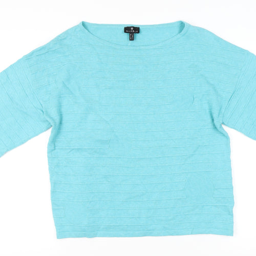 Marble Women’s Blue Boat Neck Short Sleeve Cotton Jumper Size 16
