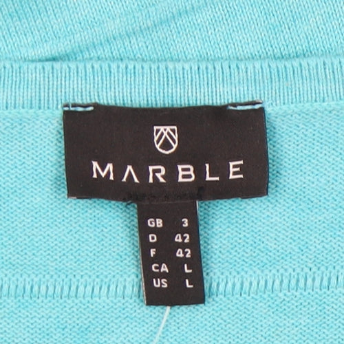 Marble Women’s Blue Boat Neck Short Sleeve Cotton Jumper Size 16