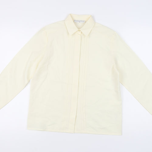 Eastex Women Ivory Size 10 Button-Up Collared Long Sleeve Shirt