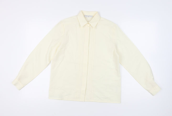 Eastex Women Ivory Size 10 Button-Up Collared Long Sleeve Shirt