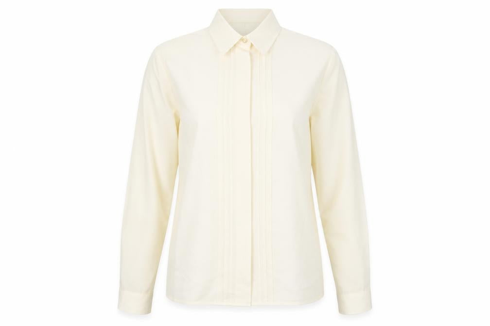 Eastex Women Ivory Size 10 Button-Up Collared Long Sleeve Shirt