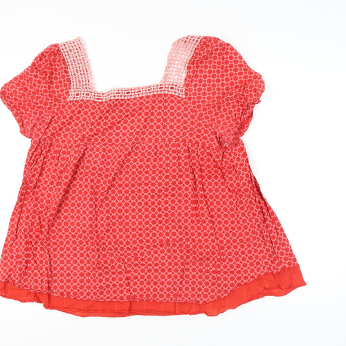 Roxy Women’s Red Geometric Crochet Square Neck Cotton Tunic Blouse L