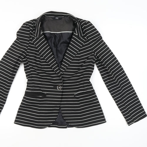 F&F Women’s Black White Stripe Slim Fit One-Button Blazer Size 8