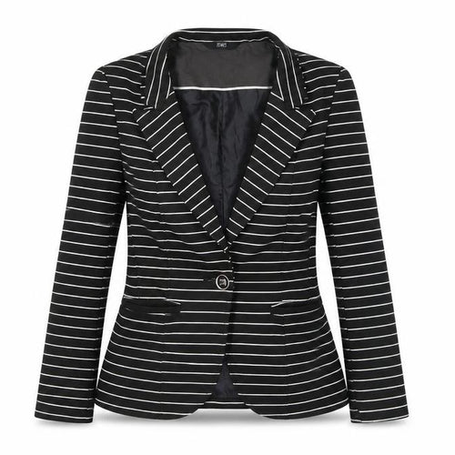 F&F Women’s Black White Stripe Slim Fit One-Button Blazer Size 8