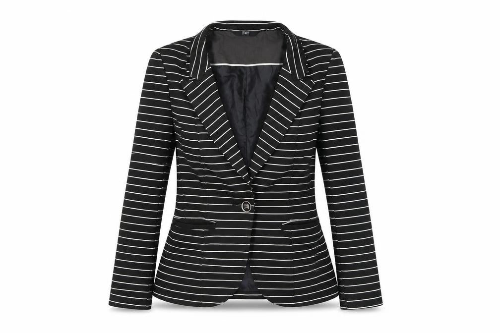 F&F Women’s Black White Stripe Slim Fit One-Button Blazer Size 8