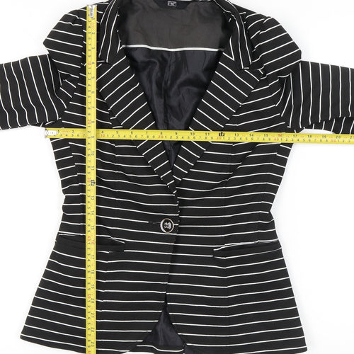 F&F Women’s Black White Stripe Slim Fit One-Button Blazer Size 8