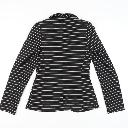 F&F Women’s Black White Stripe Slim Fit One-Button Blazer Size 8