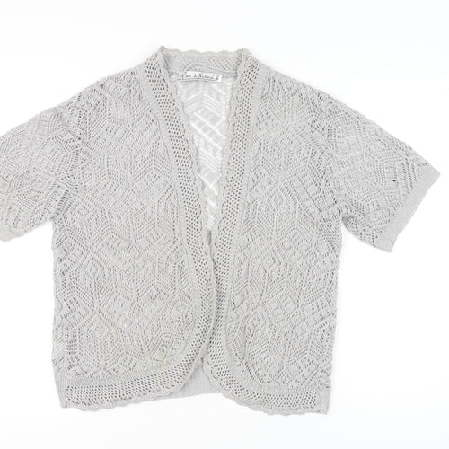 Pure & Natural Women's Grey Open-Knit Cardigan M Short Sleeve