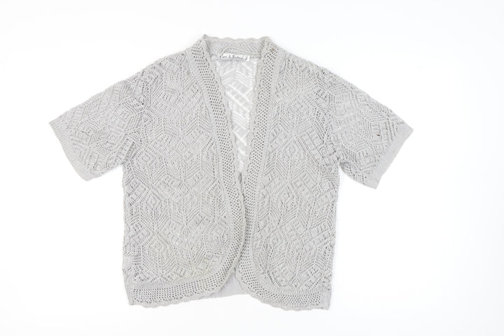 Pure & Natural Women's Grey Open-Knit Cardigan M Short Sleeve