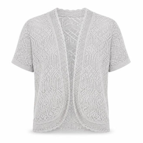 Pure & Natural Women's Grey Open-Knit Cardigan M Short Sleeve