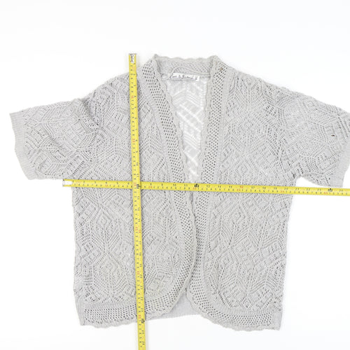 Pure & Natural Women's Grey Open-Knit Cardigan M Short Sleeve