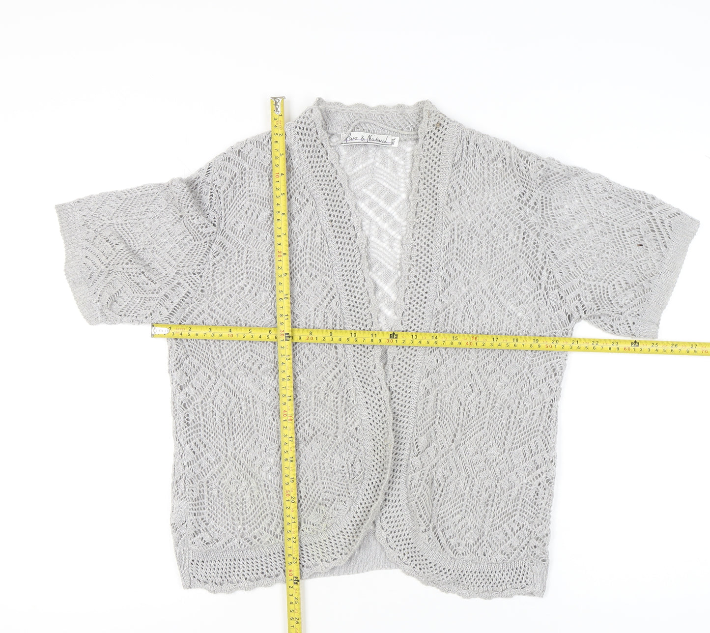 Pure & Natural Women's Grey Open-Knit Cardigan M Short Sleeve