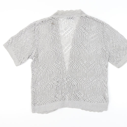 Pure & Natural Women's Grey Open-Knit Cardigan M Short Sleeve