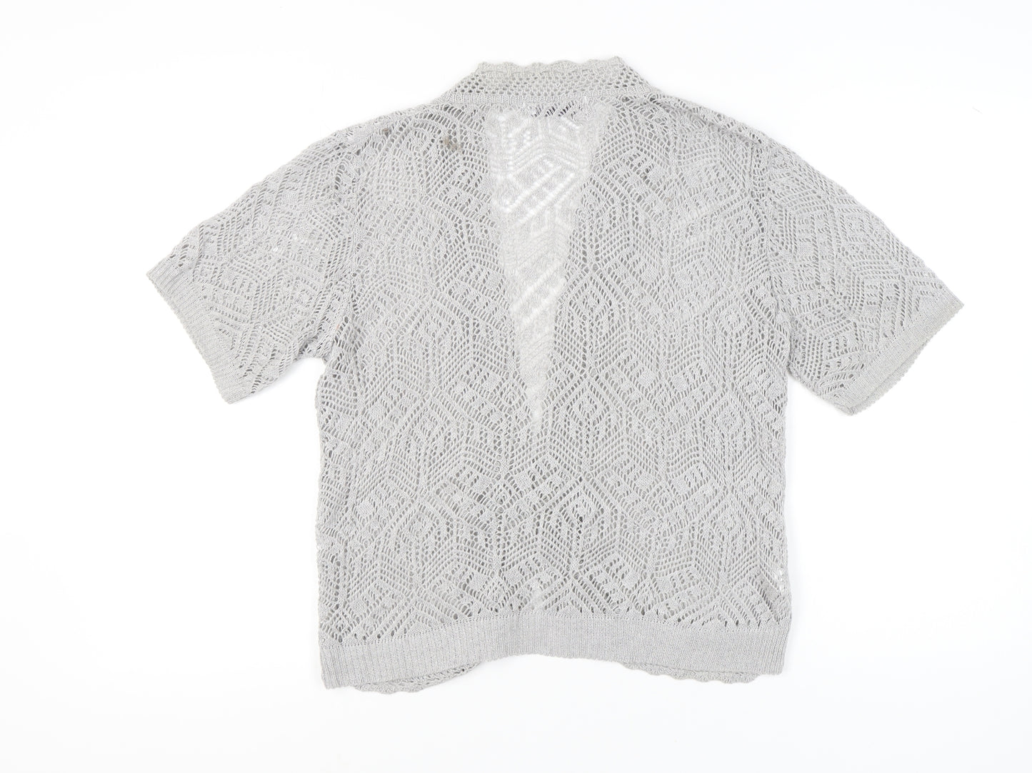 Pure & Natural Women's Grey Open-Knit Cardigan M Short Sleeve