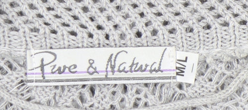 Pure & Natural Women's Grey Open-Knit Cardigan M Short Sleeve