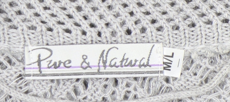 Pure & Natural Women's Grey Open-Knit Cardigan M Short Sleeve