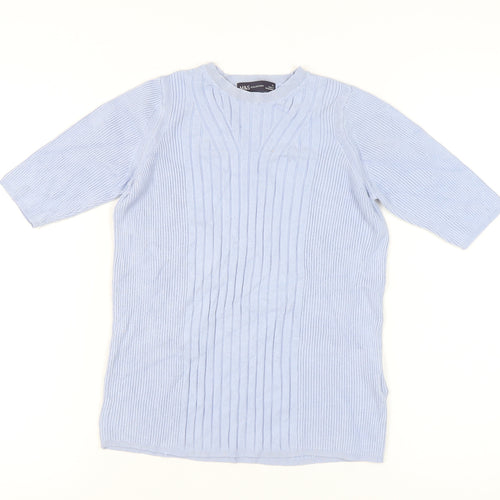 Marks and Spencer Women's Blue Mock Neck Rib-Knit Jumper M