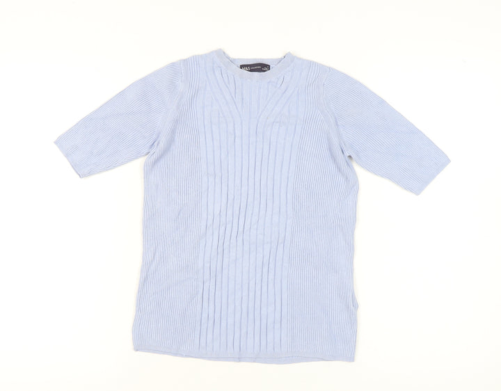 Marks and Spencer Women's Blue Mock Neck Rib-Knit Jumper M