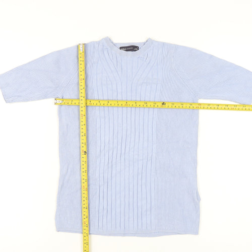 Marks and Spencer Women's Blue Mock Neck Rib-Knit Jumper M